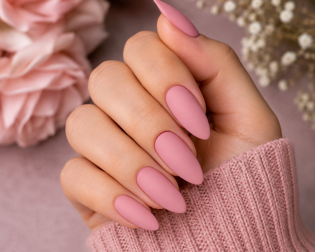 Matte Pink Almond Nail ideas